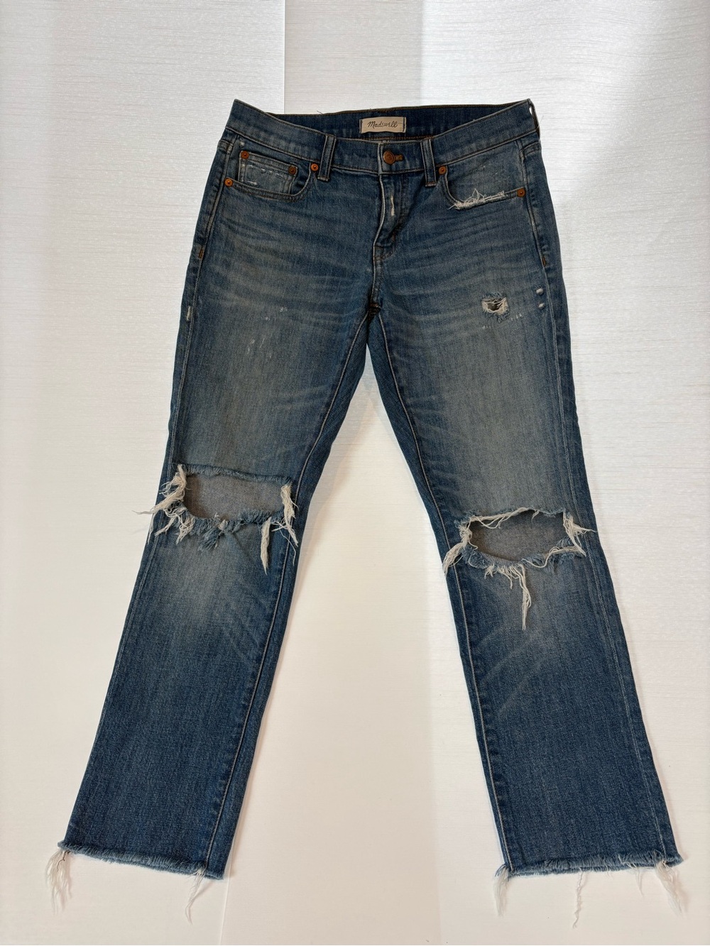Madewell Blue Ripped Straight-Leg Jeans